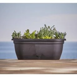 Bloem Lucca 19 in. Pebble Stone Plastic Self-Watering Window Box with Saucer -Litton Lane Sales Store pebble stone bloem window boxes lwb1883 e1 1000