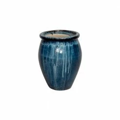 Emissary 19 in. Round Quin Blue Lip Ceramic Planter