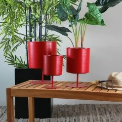 Litton Lane 13 in. x 10 in. Red Metal Modern Planter (Set of 3) 13 Litton Lane 13 in. x 10 in. Red Metal Modern Planter (Set of 3) -Litton Lane Sales Store red litton lane plant pots 040467 31 1000