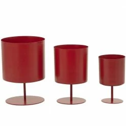Litton Lane 13 in. x 10 in. Red Metal Modern Planter (Set of 3)