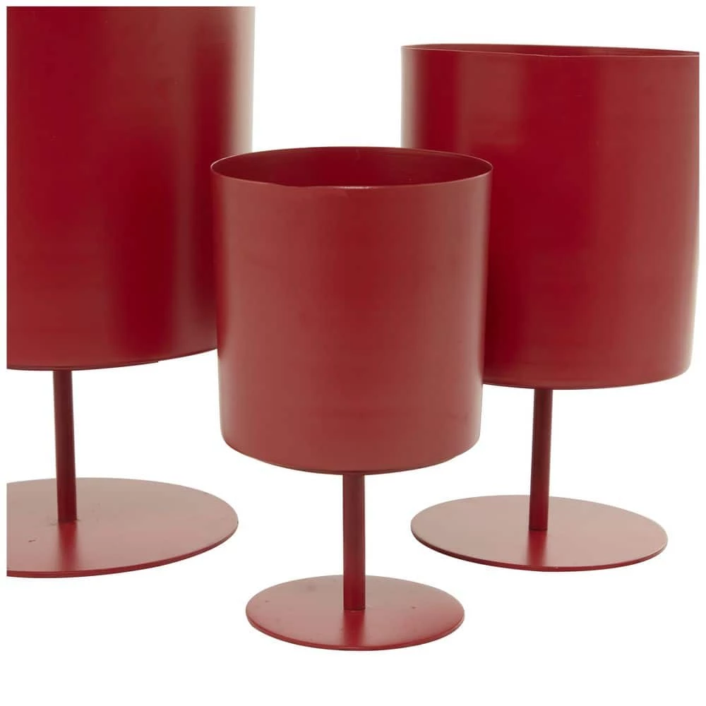 Litton Lane 13 in. x 10 in. Red Metal Modern Planter (Set of 3) 5 Litton Lane 13 in. x 10 in. Red Metal Modern Planter (Set of 3) - Image 3