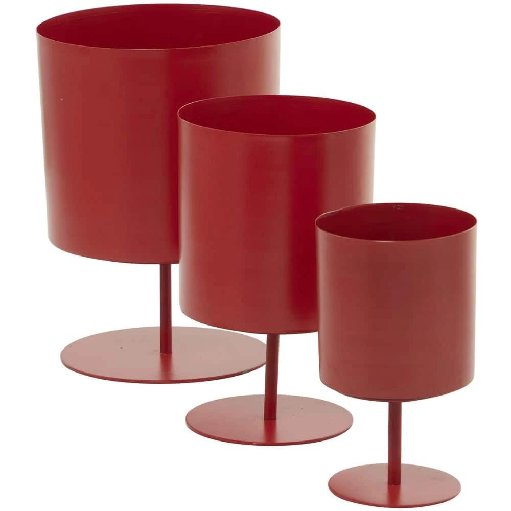 Litton Lane 13 in. x 10 in. Red Metal Modern Planter (Set of 3) 4 Litton Lane 13 in. x 10 in. Red Metal Modern Planter (Set of 3) - Image 2