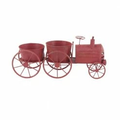 Litton Lane Rustic 10 in. x 22 in. Red Iron Train Planter