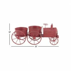 Litton Lane Rustic 10 in. x 22 in. Red Iron Train Planter -Litton Lane Sales Store red litton lane plant pots 94832 76 1000