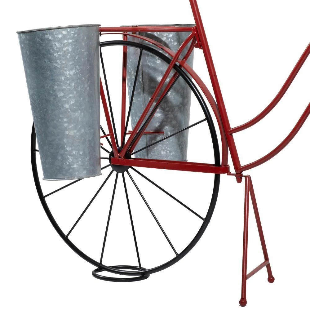 Litton Lane 38 in. Red Round Metal Bicycle Plantstand with 2-Tiers 6 Litton Lane 38 in. Red Round Metal Bicycle Plantstand with 2-Tiers - Image 4