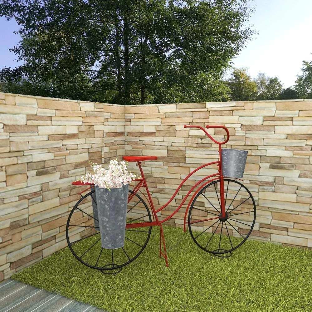 Litton Lane 38 in. Red Round Metal Bicycle Plantstand with 2-Tiers 8 Litton Lane 38 in. Red Round Metal Bicycle Plantstand with 2-Tiers - Image 6