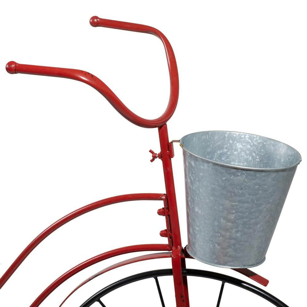 Litton Lane 38 in. Red Round Metal Bicycle Plantstand with 2-Tiers 5 Litton Lane 38 in. Red Round Metal Bicycle Plantstand with 2-Tiers - Image 3
