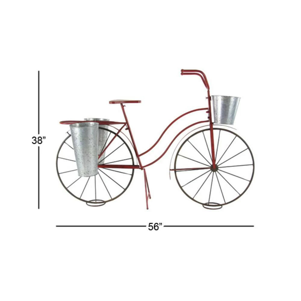 Litton Lane 38 in. Red Round Metal Bicycle Plantstand with 2-Tiers 7 Litton Lane 38 in. Red Round Metal Bicycle Plantstand with 2-Tiers - Image 5