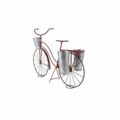 Litton Lane 38 in. Red Round Metal Bicycle Plantstand with 2-Tiers