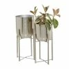 Litton Lane 11 in. x 22 in. Silver Metal Indoor Outdoor Deep Recessed Dome Planter with Removable Stand (Set of 2) -Litton Lane Sales Store silver litton lane plant pots 51923 64 1000