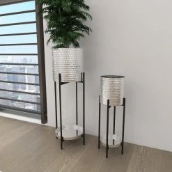 Litton Lane 32 in. x 11 in. Silver Metal Modern Planter (Set of 2) -Litton Lane Sales Store silver litton lane plant pots 80792 44 1000