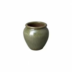 Emissary 14.5 in. Round Tea Green Ceramic Rimmed Planter