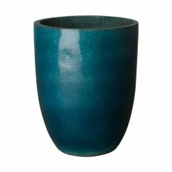 Emissary 19 in. Dia Tall Round Teal Ceramic Planter