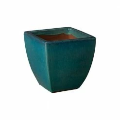 Emissary 12 in. H Square Teal Ceramic Planter