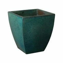 Emissary 17 in. H Square Teal Ceramic Planter