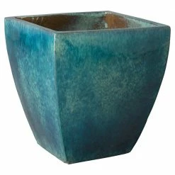 Emissary 21 in. H Square Teal Ceramic Planter