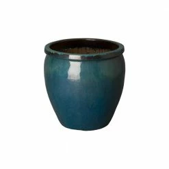 Emissary 15 in. Dia Round Teal Ceramic Planter