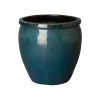 Emissary 19 in. Dia Round Teal Ceramic Planter -Litton Lane Sales Store teal emissary plant pots 12040tl 2 64 1000
