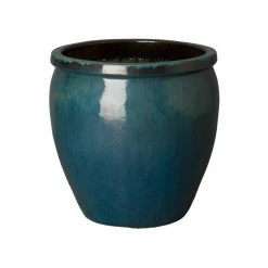 Emissary 19 in. Dia Round Teal Ceramic Planter