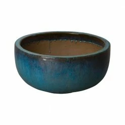 Emissary 24 in. Dia Shallow Teal Round Ceramic Planter