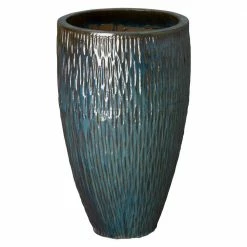 Emissary 21 in. Dia Tall Teal Round Textured Ceramic Planter