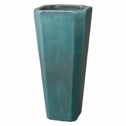 Emissary Tall Teal Square Ceramic Planter
