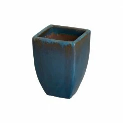 Emissary 18.5 in. H Square Teal Ceramic Planter