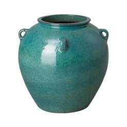 Emissary 19 in. H Teal 4-Handle Wide Ceramic Urn