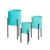 Litton Lane 18 in. x 10 in. Teal Metal Contemporary Planter (Set of 3) -Litton Lane Sales Store teal litton lane plant pots 51977 4f 1000