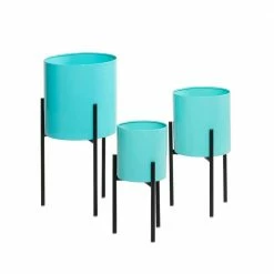 Litton Lane 18 in. x 10 in. Teal Metal Contemporary Planter (Set of 3)