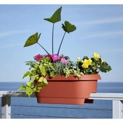 Bloem Deck Rail Planter 24 in. Terra Cotta Plastic Deck Rail Planter -Litton Lane Sales Store terra cotta bloem railing planters 477241 1001 31 1000