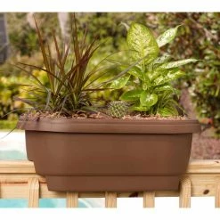 Bloem Deck Rail Planter 24 in. Terra Cotta Plastic Deck Rail Planter -Litton Lane Sales Store terra cotta bloem railing planters 477241 1001 4f 1000