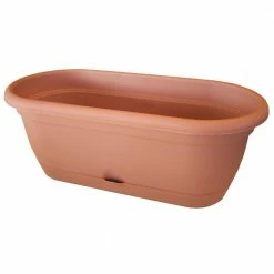 Bloem Lucca 19 in. Terra Cotta Plastic Self-Watering Window Box with Saucer -Litton Lane Sales Store terra cotta bloem window boxes lwb1846 4f 1000