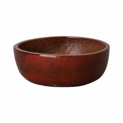 Emissary 18 in. Shallow Tropical Red Round Ceramic Planter