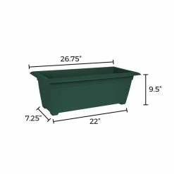 Bloem Dayton 27 in. Plastic Large Window Deck Box Planter, Green -Litton Lane Sales Store turtle green bloem window boxes daydb2755 1d 1000