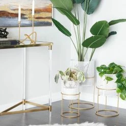 Litton Lane 13 in. x 23 in. White Metal Contemporary Planter (set of 3) -Litton Lane Sales Store white litton lane plant pots 040148 31 1000