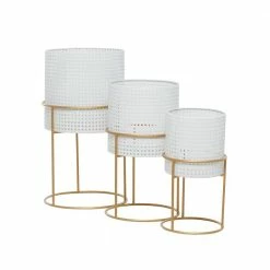 Litton Lane 13 in. x 23 in. White Metal Contemporary Planter (set of 3) -Litton Lane Sales Store white litton lane plant pots 040148 44 1000