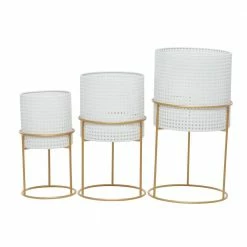 Litton Lane 13 in. x 23 in. White Metal Contemporary Planter (set of 3) -Litton Lane Sales Store white litton lane plant pots 040148 c3 1000