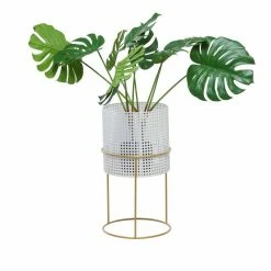 Litton Lane 13 in. x 23 in. White Metal Contemporary Planter (set of 3) -Litton Lane Sales Store white litton lane plant pots 040148 fa 1000