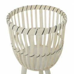 Litton Lane 26 in. x 15 in. White Bamboo Bohemian Planter ( Set of 3) -Litton Lane Sales Store white litton lane plant pots 041958 44 1000