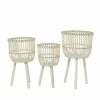 Litton Lane 26 in. x 15 in. White Bamboo Bohemian Planter ( Set of 3) -Litton Lane Sales Store white litton lane plant pots 041958 66 1000