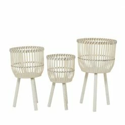 Litton Lane 26 in. x 15 in. White Bamboo Bohemian Planter ( Set of 3)