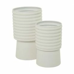 Litton Lane CosmoLiving by Cosmopolitan 20 in. H x 12 in. White Metal Modern Planter( Set of 2) -Litton Lane Sales Store white litton lane plant pots 041965 4f 1000