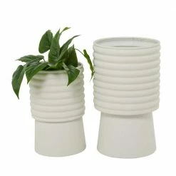 Litton Lane CosmoLiving by Cosmopolitan 20 in. H x 12 in. White Metal Modern Planter( Set of 2)