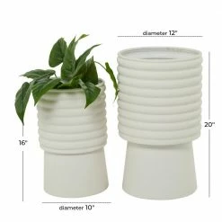 Litton Lane CosmoLiving by Cosmopolitan 20 in. H x 12 in. White Metal Modern Planter( Set of 2) -Litton Lane Sales Store white litton lane plant pots 041965 76 1000