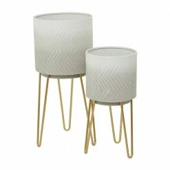 Litton Lane CosmoLiving by Cosmopolitan 26 in. H x 12 in. White Metal Modern Planter ( Set of 2) -Litton Lane Sales Store white litton lane plant pots 041974 4f 1000