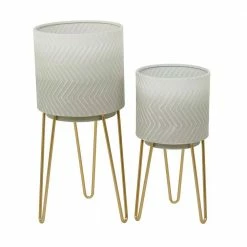 Litton Lane CosmoLiving by Cosmopolitan 26 in. H x 12 in. White Metal Modern Planter ( Set of 2) -Litton Lane Sales Store white litton lane plant pots 041974 66 1000