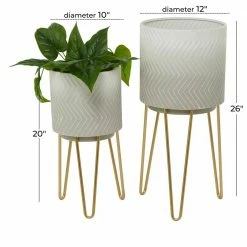 Litton Lane CosmoLiving by Cosmopolitan 26 in. H x 12 in. White Metal Modern Planter ( Set of 2) -Litton Lane Sales Store white litton lane plant pots 041974 76 1000