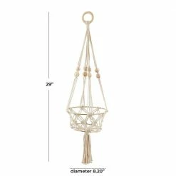 Litton Lane 29 in. x 8 in. White Fabric Bohemian Planter -Litton Lane Sales Store white litton lane plant pots 042541 76 1000