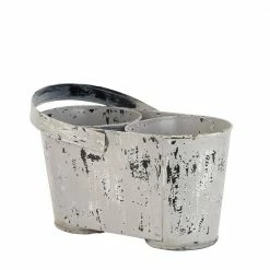 Litton Lane 13 in. H x 12 in. W White Metal Vintage Planter -Litton Lane Sales Store white litton lane plant pots 29447 4f 1000
